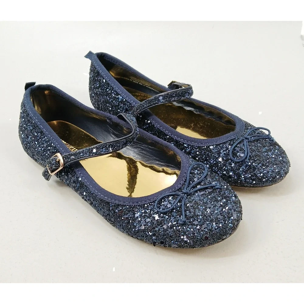Crewcuts Glitter Mary Jane Ballet Flats Girls Navy Blue Sparkly Bow